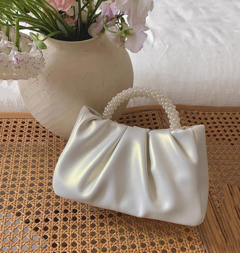 Beatfull Evening Purse Women Small Pearl Handbags Soft Leather Ruched Bag Wedding Bridal Clutch Party Prom Crossbody Purses - Image 3